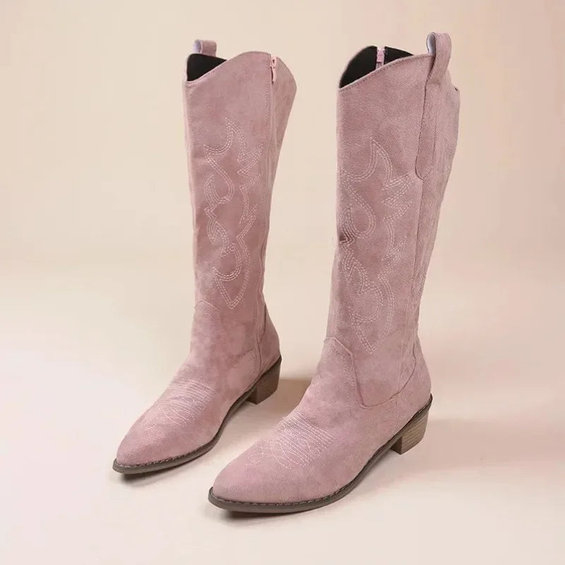 Leather Embroidered Cowboy Boots - Pink - Cowboy Outpost