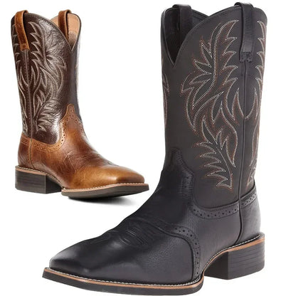 Embroidery Cowboy Boots - Brown - Cowboy Outpost
