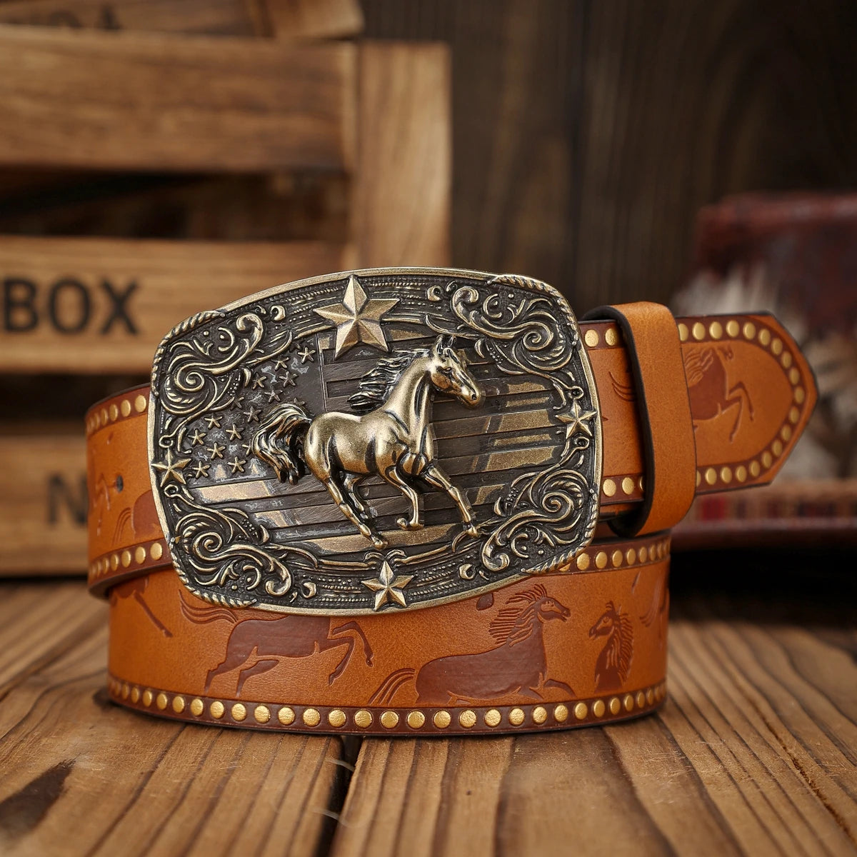 Casual Buckle Belt - brown golden - Cowboy Outpost