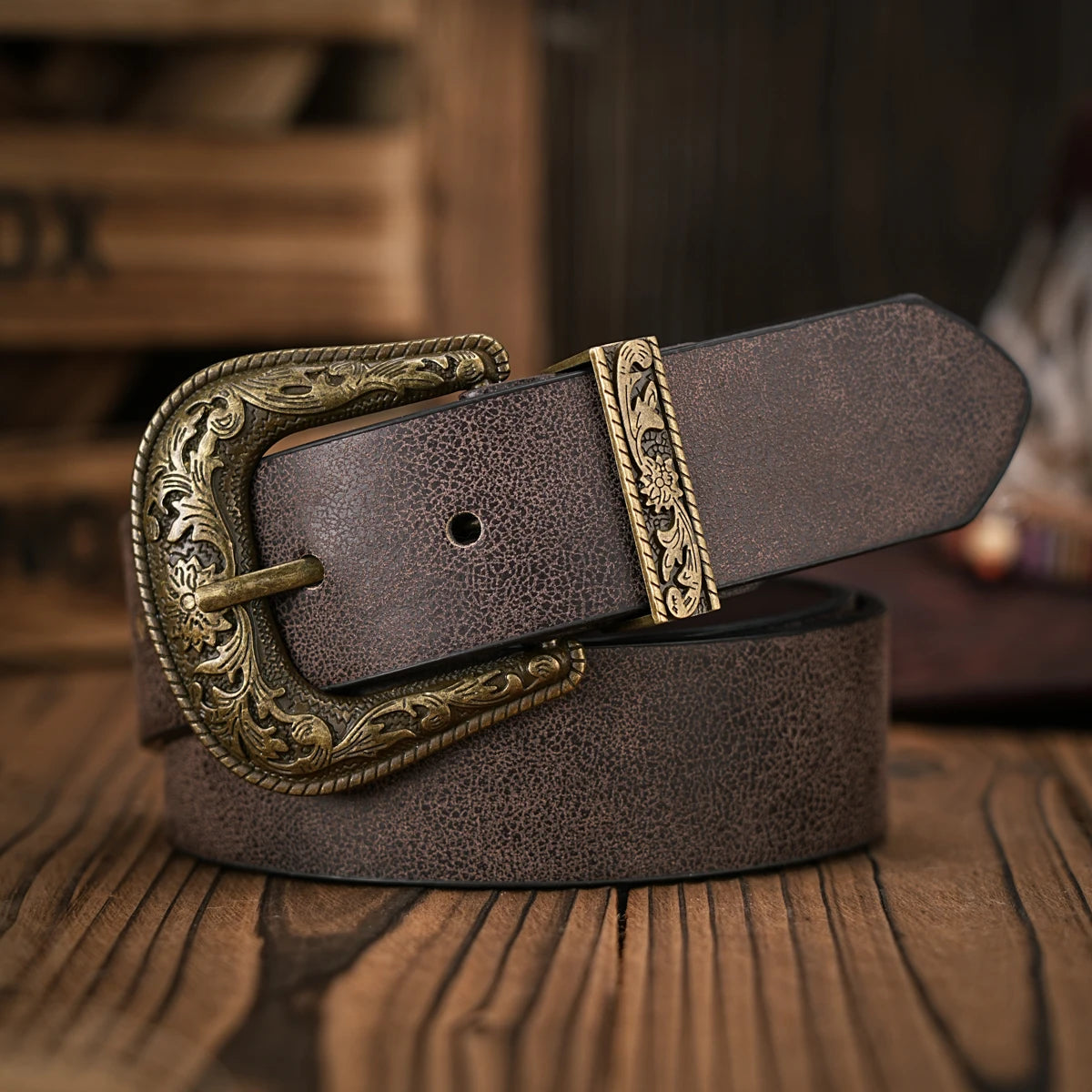 Leather Denim Belt - Dark Brown - Cowboy Outpost