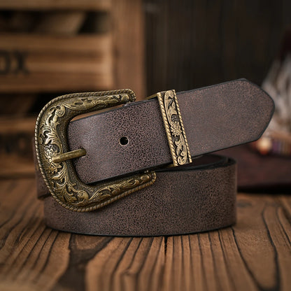 Leather Denim Belt - Dark Brown - Cowboy Outpost