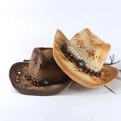 Shell Straw Hollow Cowboy Hat - Khaki - Cowboy Outpost