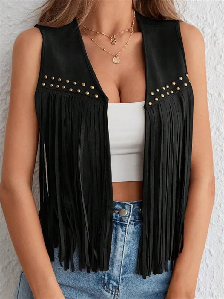 Suede Women's Vests - black - Cowboy Outpost