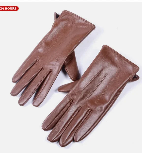Leather Warm Gloves - Coffee - Cowboy Outpost