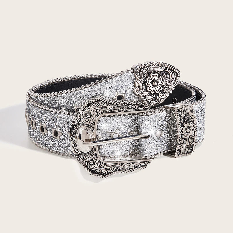 Leather Rhinestone Belt - Cowboy Outpost