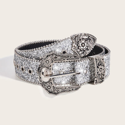 Leather Rhinestone Belt - Cowboy Outpost