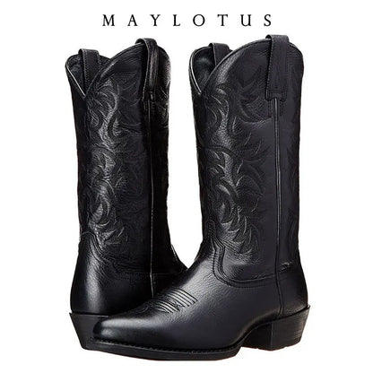 Leather Black Cowboy Boots - Black 2 - Cowboy Outpost
