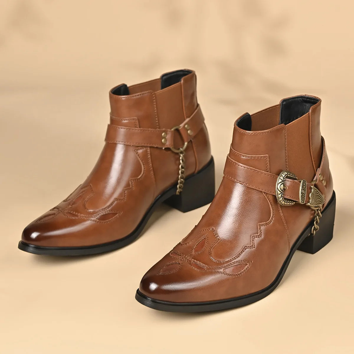 Leather Vintage Cowboy Boots - Brown - Cowboy Outpost