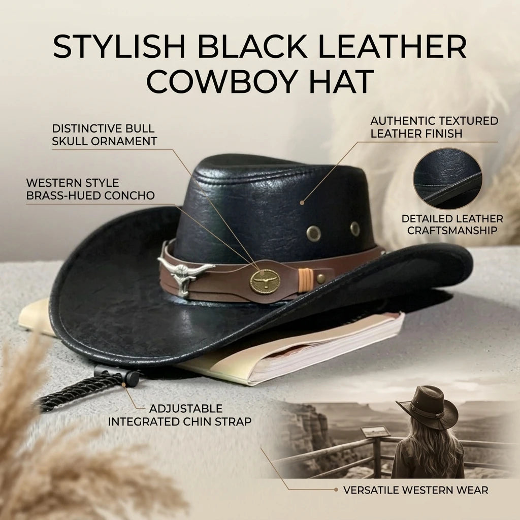 Leather Faux Cowboy Hat - Style 8 - Cowboy Outpost