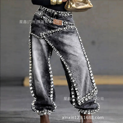 Rhinestone Wide-Leg Jeans - black - Cowboy Outpost
