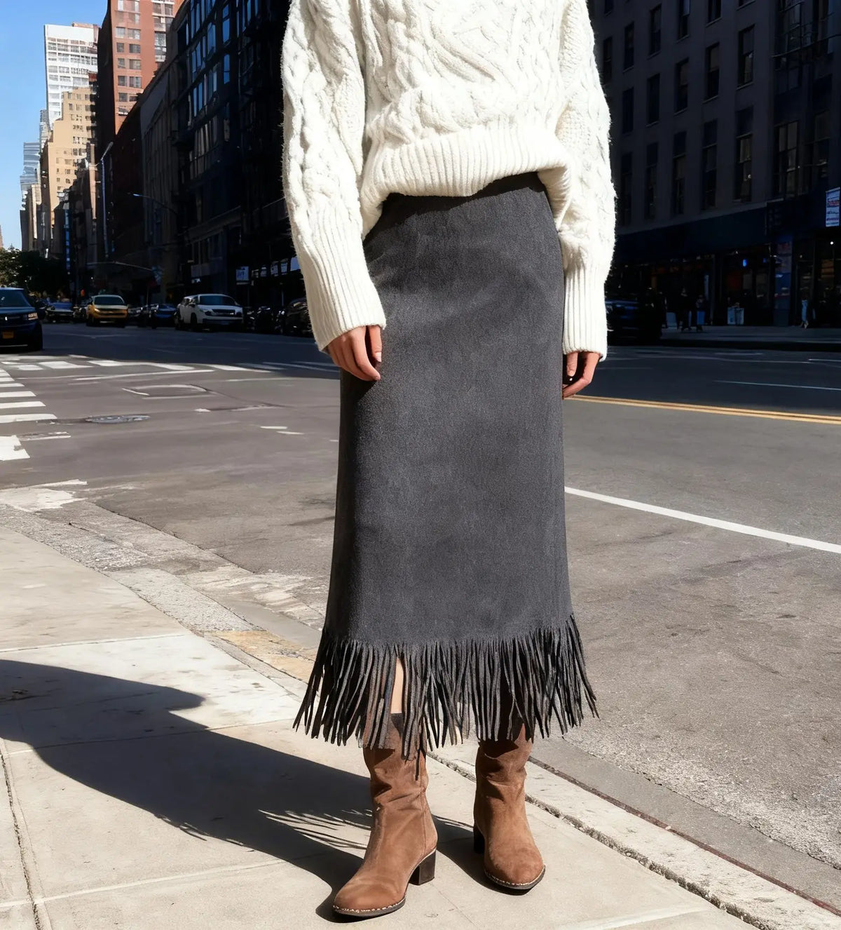 Long Suede Skirt - Black - Cowboy Outpost