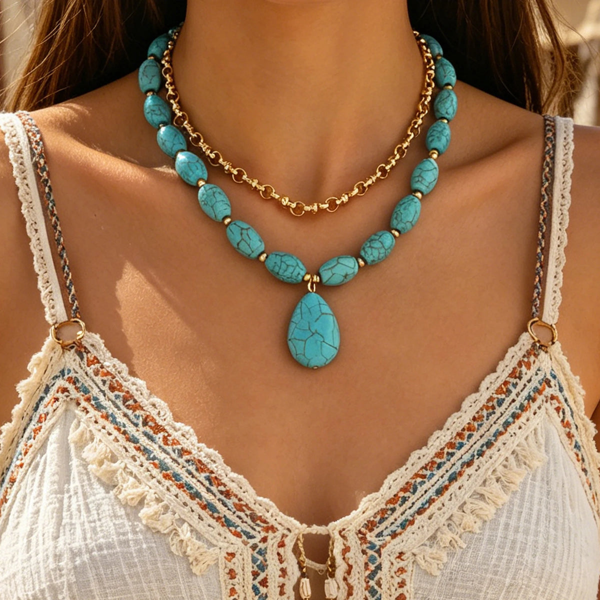 Turquoise Beaded Necklace - Cowboy Outpost