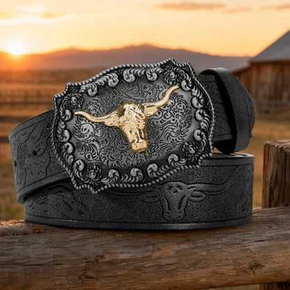 Embossed Belt - Cool Handsome Black PU BELT Material Embossed - Cowboy Outpost