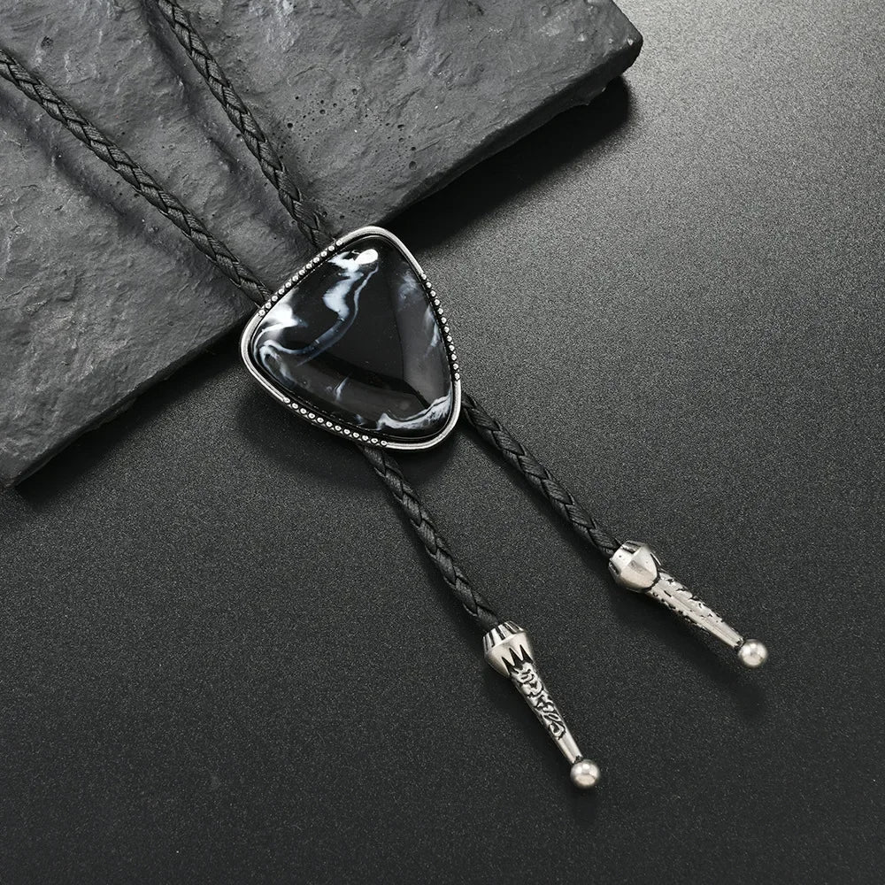 Leather Triangle Bolo Tie - Dark Blue - Cowboy Outpost