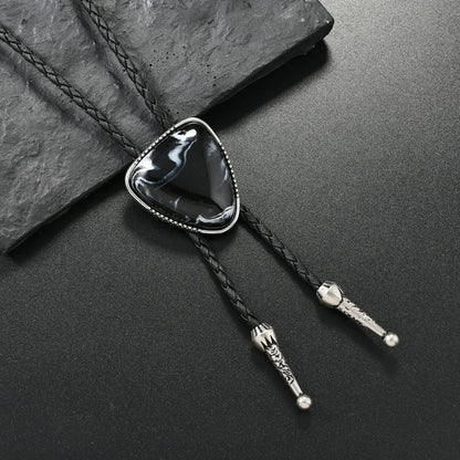 Leather Triangle Bolo Tie - Dark Blue - Cowboy Outpost