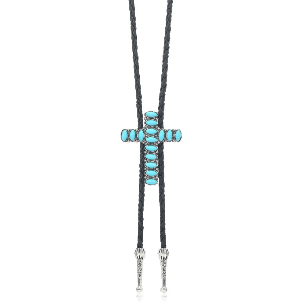 Turquoise Stone Bolo Tie - 04 - Cowboy Outpost