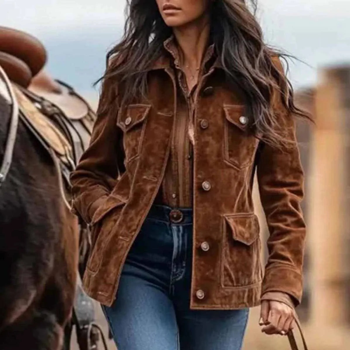 Retro Suede Jacket - Dark Brown - Cowboy Outpost