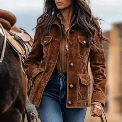 Retro Suede Jacket - Dark Brown - Cowboy Outpost
