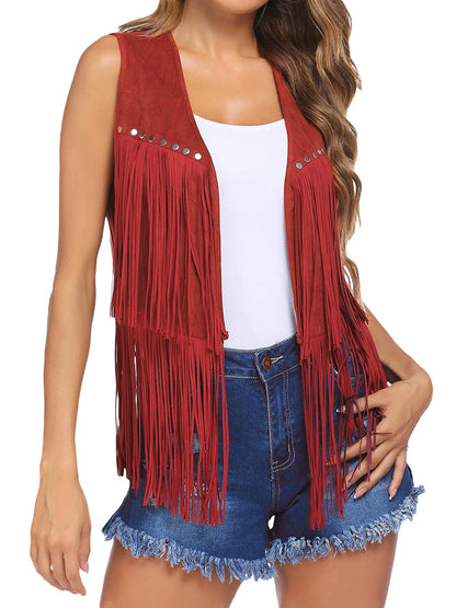 Suede Fringe Vest - WHITE - Cowboy Outpost