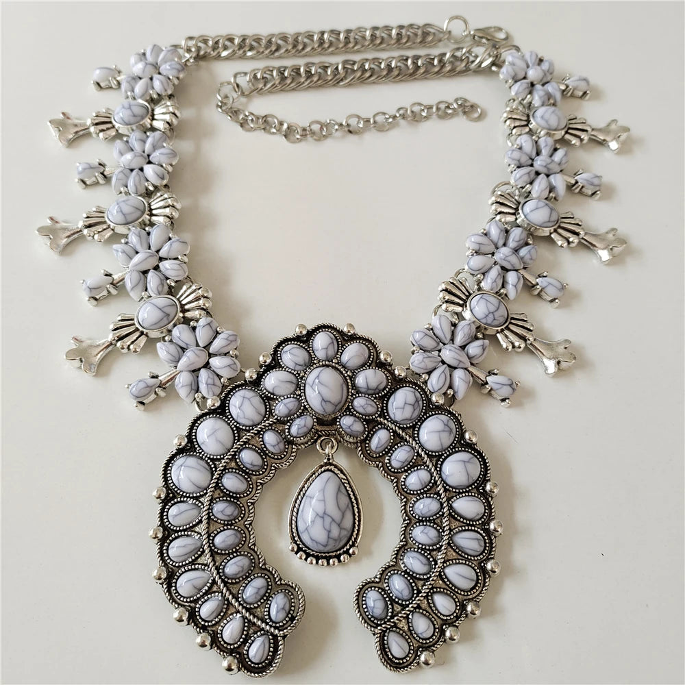 Turquoise Ethnic Necklace - White Set - Cowboy Outpost