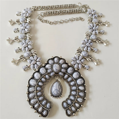 Turquoise Ethnic Necklace - White Set - Cowboy Outpost