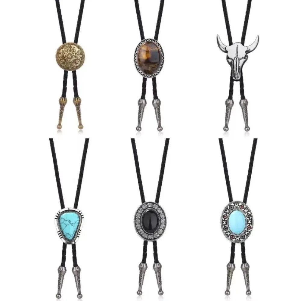 Turquoise Silver Bolo Tie - Style 3 - Cowboy Outpost