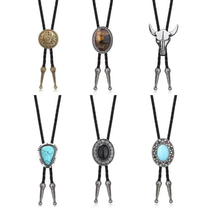 Turquoise Silver Bolo Tie - Style 3 - Cowboy Outpost