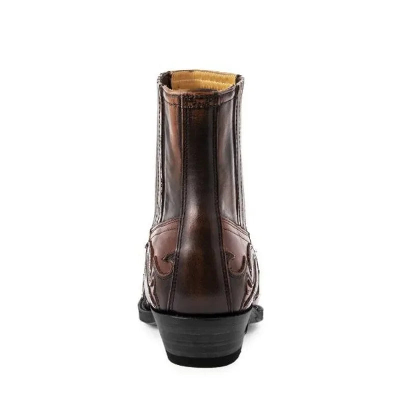 Leather Embroidery Cowboy Boots - Brown - Cowboy Outpost