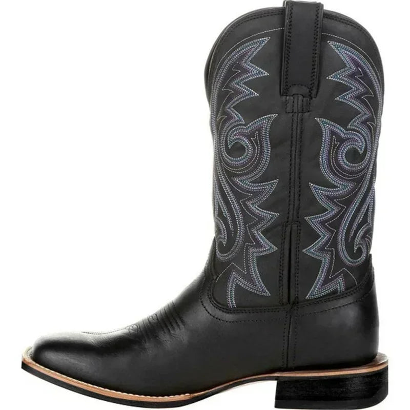 Leather Retro Cowboy Boots - Brown - Cowboy Outpost