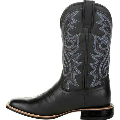 Leather Retro Cowboy Boots - Brown - Cowboy Outpost