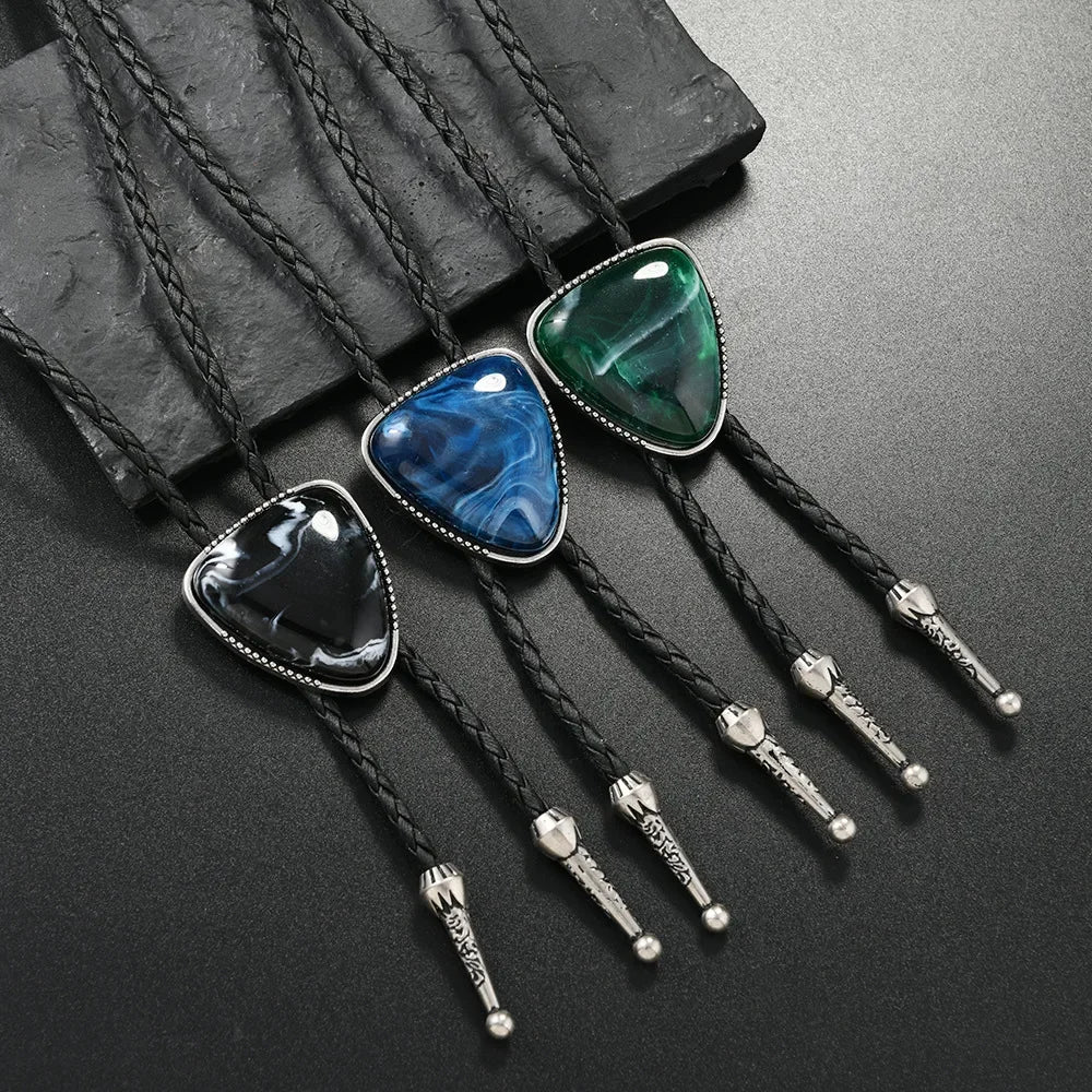 Leather Triangle Bolo Tie - Green - Cowboy Outpost