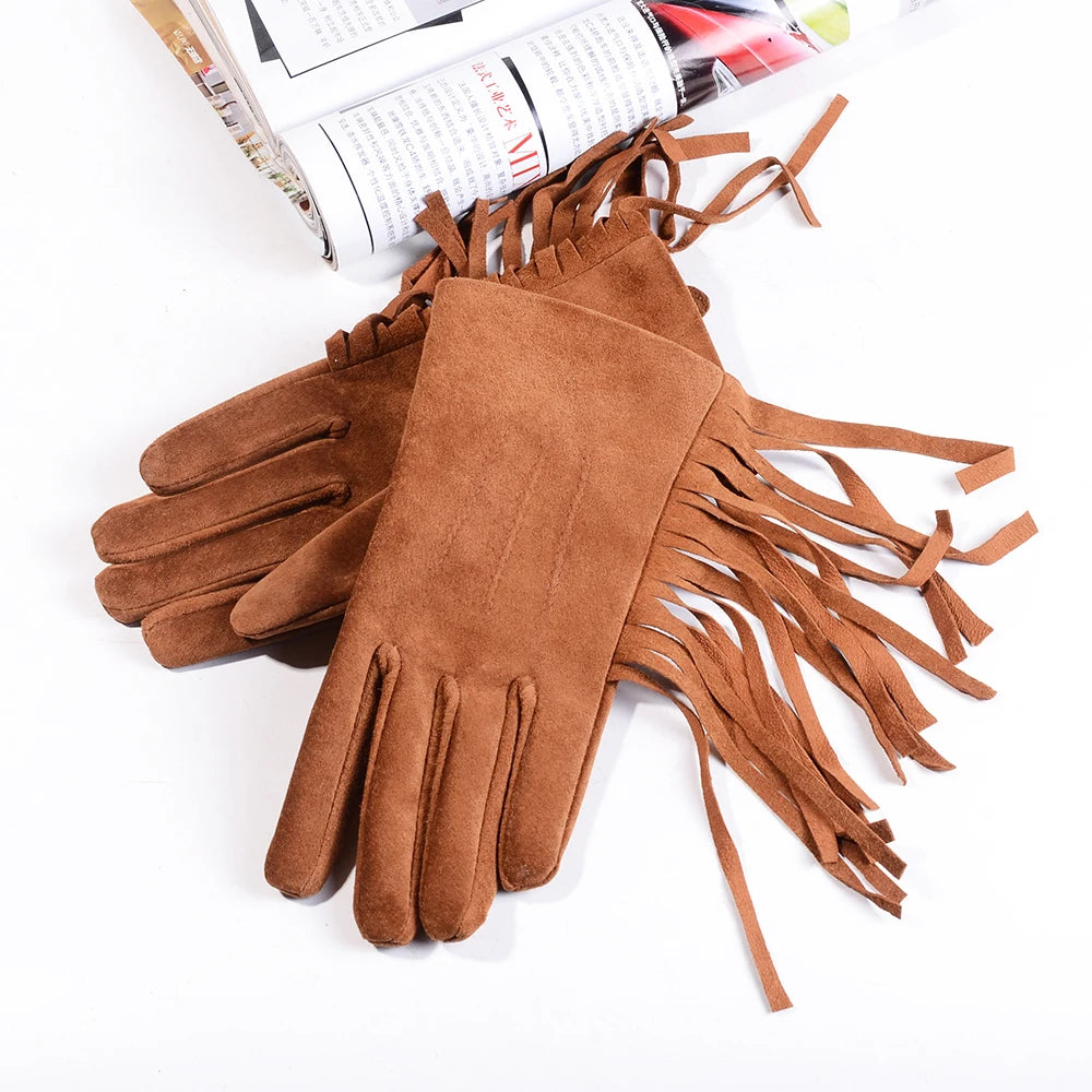 Suede Tassel Gloves - black - Cowboy Outpost
