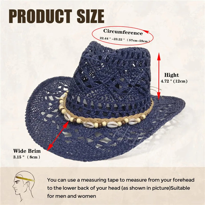 Beach Straw Shell Cowboy Hat - E - Cowboy Outpost