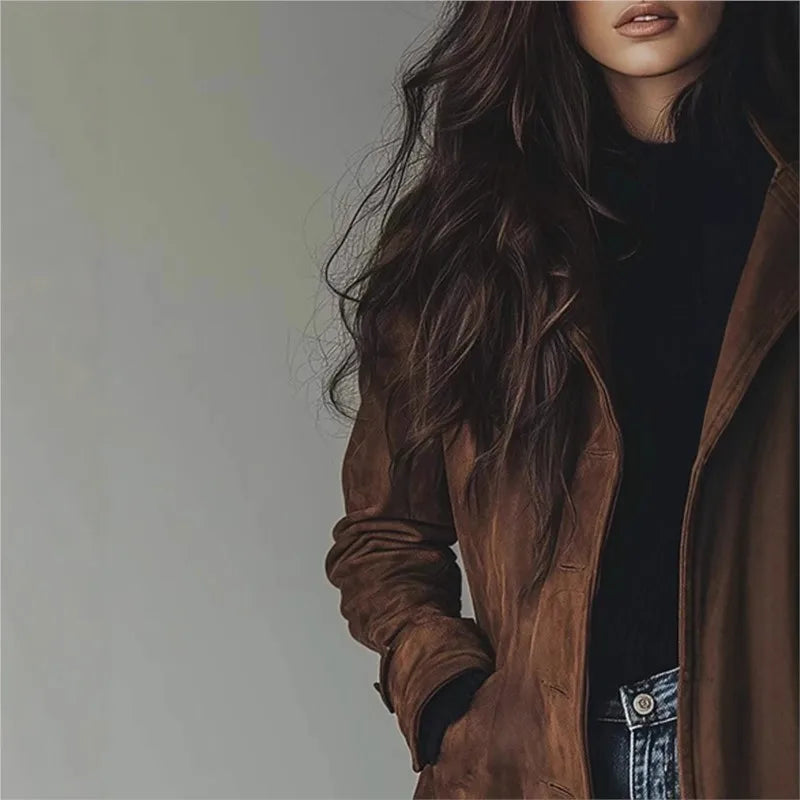 Elegant Suede Jacket - Dark brown - Cowboy Outpost
