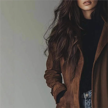 Elegant Suede Jacket - Dark brown - Cowboy Outpost