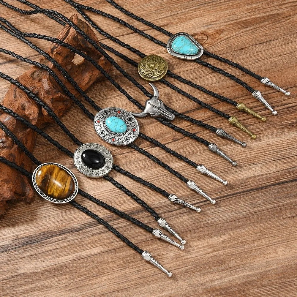 Turquoise Silver Bolo Tie - Style 6 - Cowboy Outpost