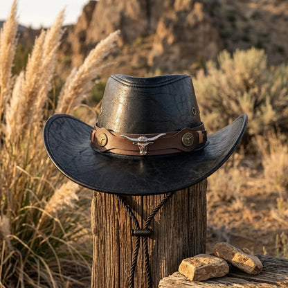 Leather Faux Cowboy Hat - Style 5 - Cowboy Outpost