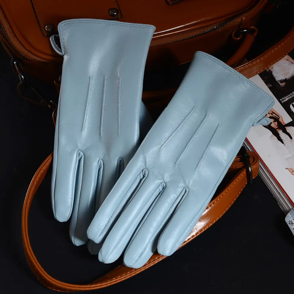 Leather Warm Gloves - DEEP BLUE - Cowboy Outpost