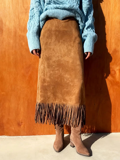 Long Suede Skirt - Dark red - Cowboy Outpost