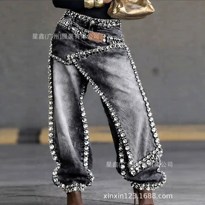 Rhinestone Wide-Leg Jeans - black - Cowboy Outpost