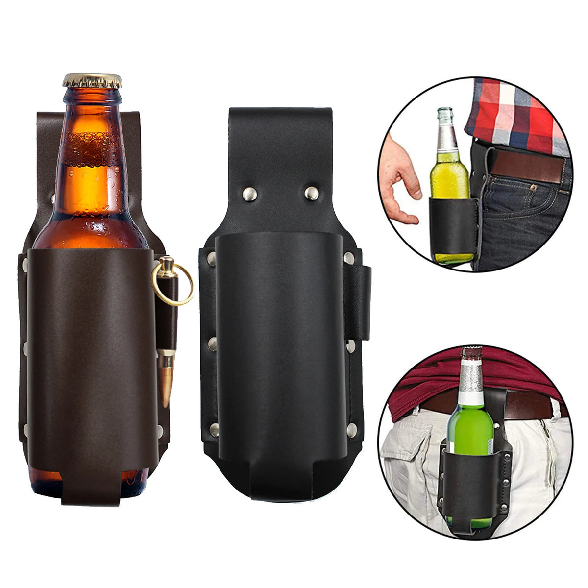 Leather Beer Belt - Black - Cowboy Outpost