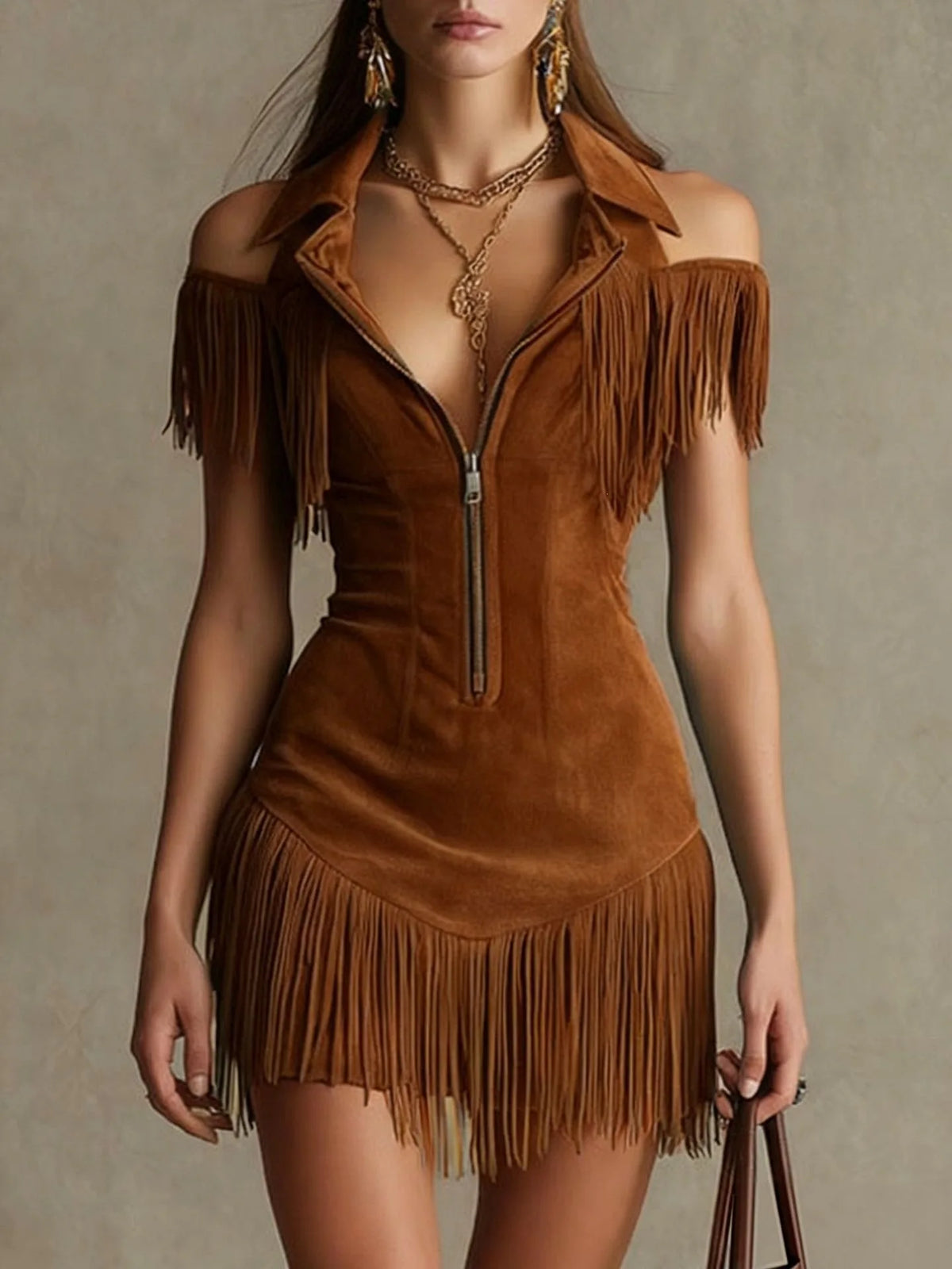 Fringe Suede Dress - black - Cowboy Outpost