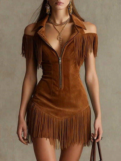Fringe Suede Dress - black - Cowboy Outpost
