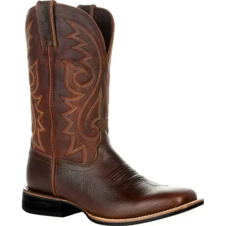 Leather Retro Cowboy Boots - Brown - Cowboy Outpost