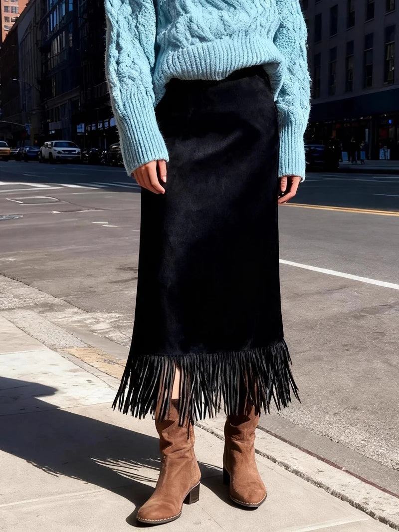 Long Suede Skirt - Light brown - Cowboy Outpost