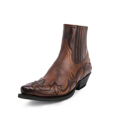 Leather Embroidery Cowboy Boots - Brown - Cowboy Outpost