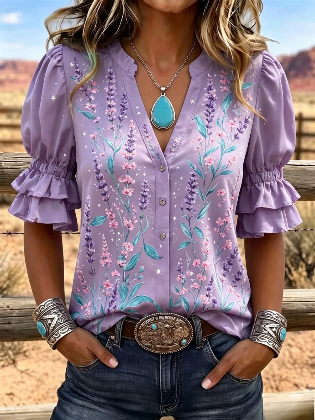 Floral Shirt - FVLLJH20260616A - Cowboy Outpost