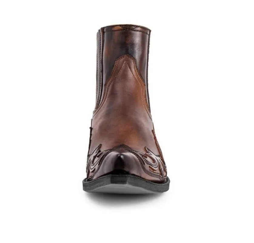 Leather Embroidery Cowboy Boots - Brown - Cowboy Outpost