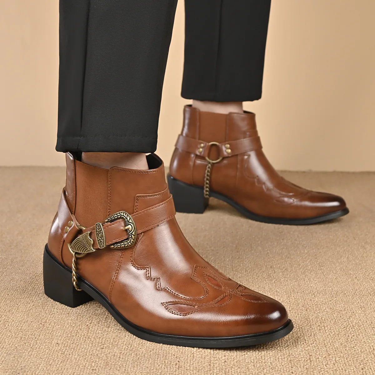 Leather Vintage Cowboy Boots - Brown - Cowboy Outpost