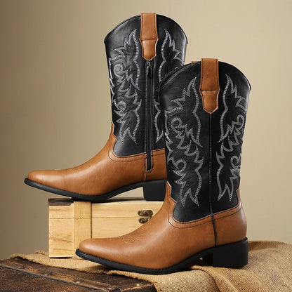Leather Black Cowboy Boots - Brown - Cowboy Outpost